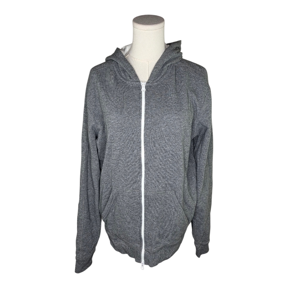 Vince Gray White Cotton Zip Up Hoodie Sweatshirt Women’s Size M